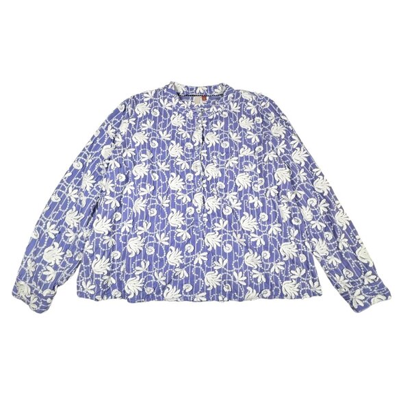 Anthropologie Pilcro Embroidered Floral Blouse SZ M Long Sleeve Cottage Boho - Picture 12 of 13